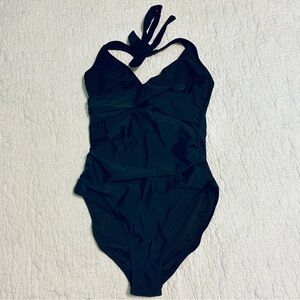 Unbranded One Piece Black Swimsuit Size Small Halter Tie Ruched Tummy Control